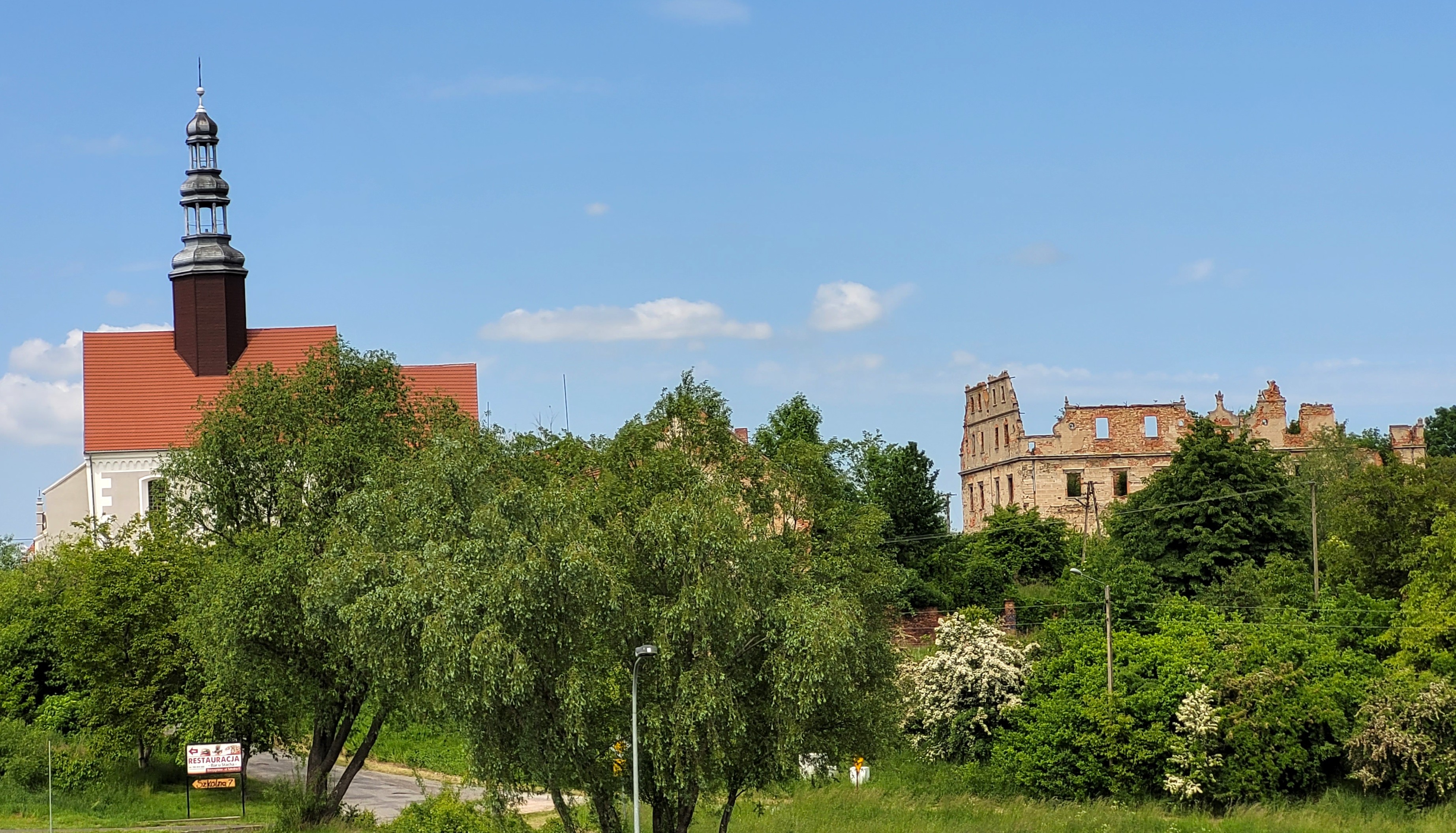 Widok na pałac i kościół w Borzygniewie