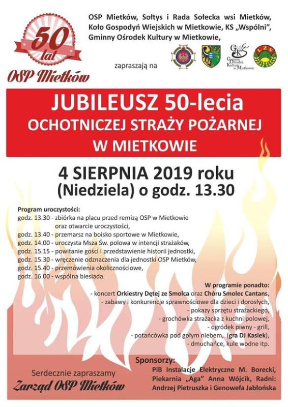 Jubileusz 50-lecia Ochotniczej Straży Pożarnej w Mietkowie 2019